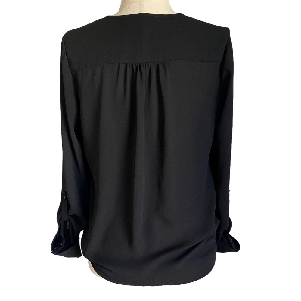 RO & DE Black Button Down Tie Front Blouse Size Small Modern Business Casual - Picture 5 of 7